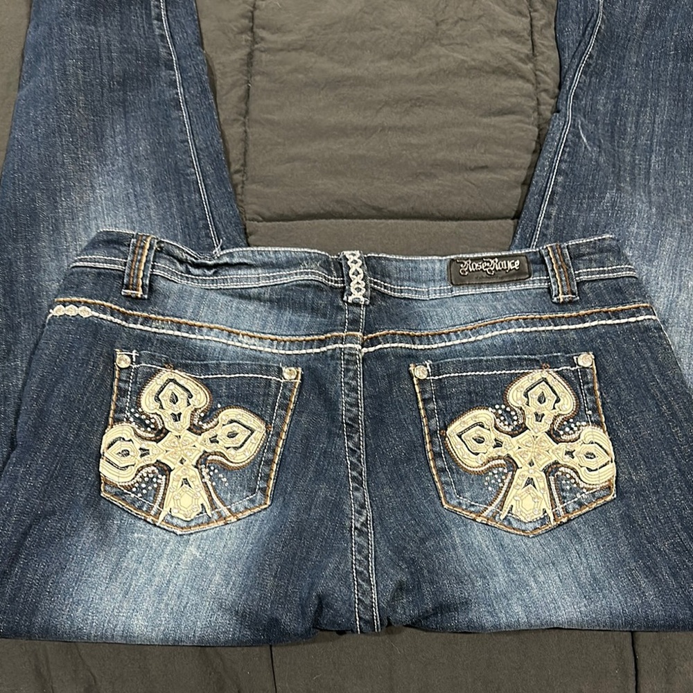 Rose Royce Boot Cut Jeans with Rhinestone Accents (J222)